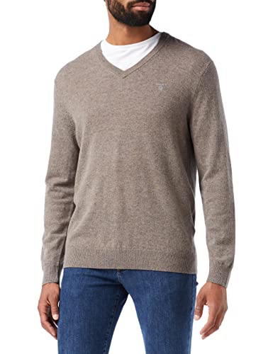 GANT Herren Md. Extra fijne lamswol V-hals Pullover, Dark Hazelnut Melange, M EU von GANT