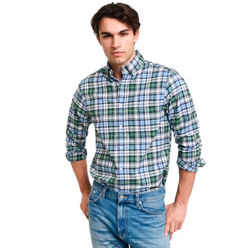 GANT Herren REG Archive Oxford Check Shirt Hemd, Clear Sky, M von GANT