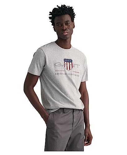 GANT Herren REG Archive Shield SS T-Shirt, Grey Melange, Standard von GANT