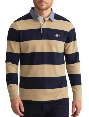 GANT Herren REG Chambray Stripe Heavy Rugger Polohemd, Beige, 3XL von GANT