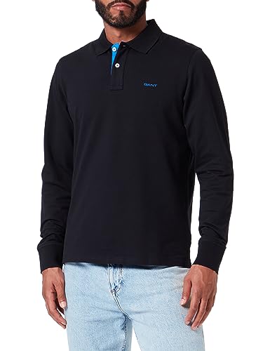 GANT Herren REG Contrast Pique LS Rugger LANGARMPOLOSHIRT MIT KONTRASTLOGO, Black, L von GANT