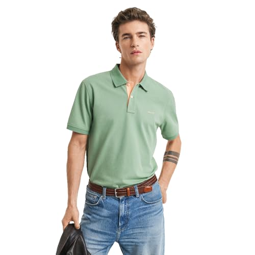 GANT Herren REG Contrast Pique SS Polo Polohemd, Kalamata Green, XL von GANT