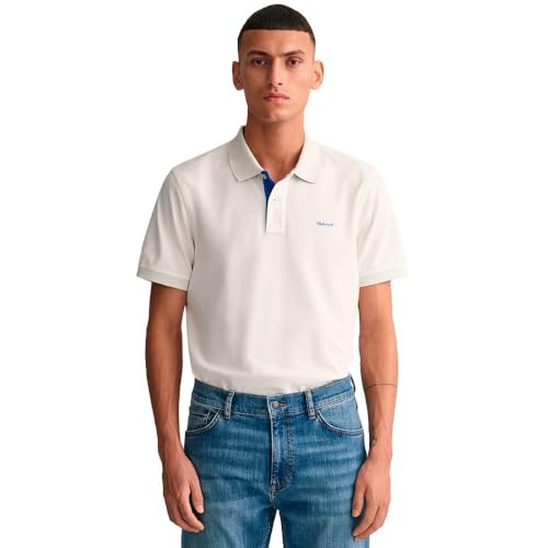 Gant Herren REG Contrast Pique SS Rugger Polohemd, Eggshell, Standard von GANT