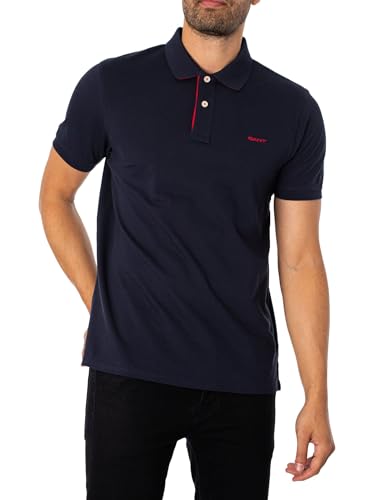 GANT Herren REG Contrast Pique SS Rugger Poloshirt MIT KONTRASTLOGO, Evening Blue, S von GANT