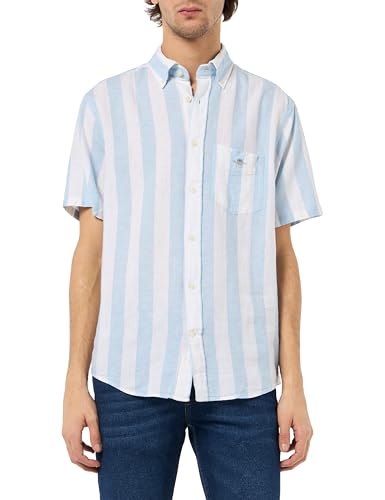GANT Herren REG Cotton Linen Stripe SS Shirt Hemd, Rich Blue, XXL von GANT