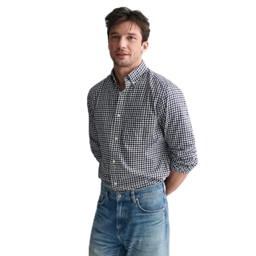 GANT Herren REG Light Twill Gingham Shirt Hemd, Sailor Navy, M von GANT