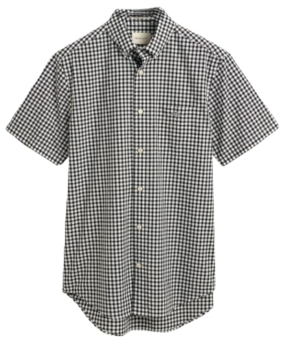 GANT Herren REG POPLIN Gingham SS Shirt, Black, XXL von GANT