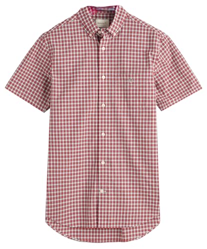 GANT Herren REG POPLIN Microcheck SS Shirt, Ruby RED, XXL von GANT