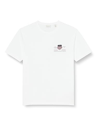 GANT Herren REG Shield EMB SS ARCHIV Logo T-Shirt, White, S von GANT
