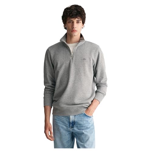 Gant Herren REG Shield Half Zip Sweat Logo Langarmpullover MIT KURZEM REIßVERSCHLUSS, Grey Melange, S von GANT