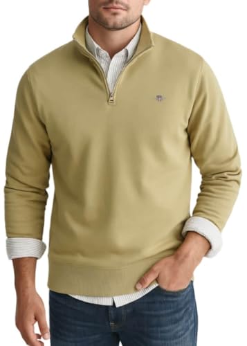 GANT Herren REG Shield Half Zip Sweat Sweatshirt, Woody BEIGE, L von GANT