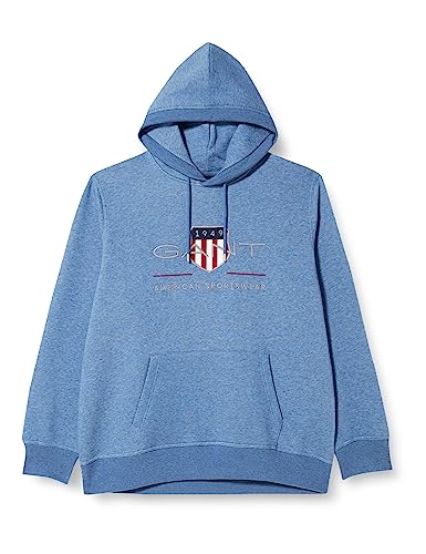 GANT Herren REG Shield Hoodie ARCHIV Logo Kapuzenpullover, Denim Blue Mel, S von GANT