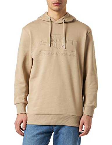 GANT Herren REG Shield Hoodie Tonal Logo Kapuzenpullover, Concrete BEIGE, 3XL von GANT