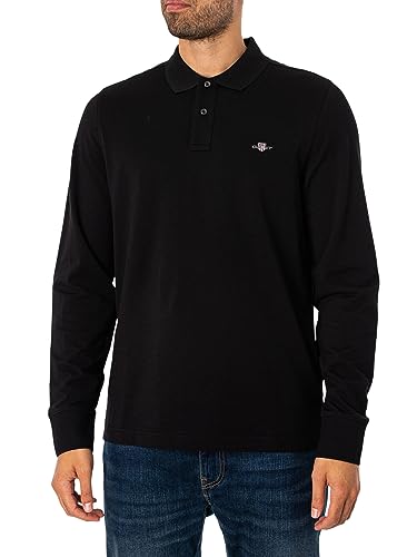 GANT Herren REG Shield LS Pique Rugger KLASSISCHES Langarm Poloshirt, Black, L von GANT