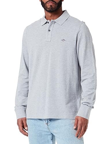Gant Herren REG Shield LS Pique Rugger KLASSISCHES Langarm Poloshirt, Grey Melange, L von GANT