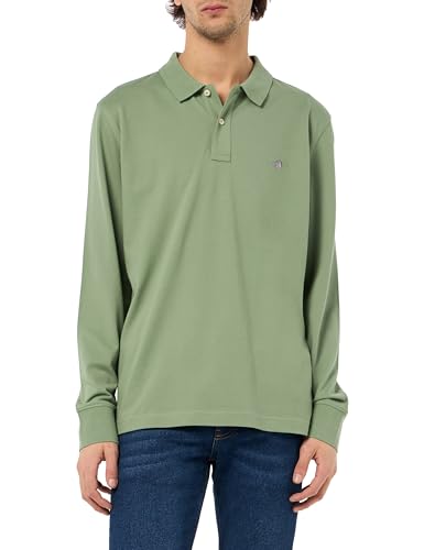 GANT Herren REG Shield LS Pique Rugger Polohemd, Kalamata Green, XL von GANT
