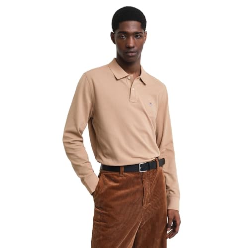 GANT Herren REG Shield LS Pique Rugger Polohemd, WARM Khaki, Large von GANT