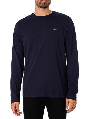 GANT Herren REG Shield LS T-Shirt Logo Langarmshirt, Evening Blue, L von GANT