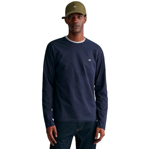 Gant Herren REG Shield LS T-Shirt Logo Langarmshirt, Evening Blue, L von GANT