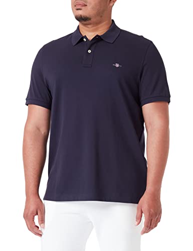 Gant Herren REG Shield SS Pique Polo Polohemd, Evening Blue, XXL von GANT
