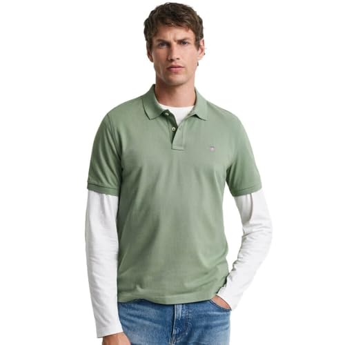 GANT Herren REG Shield SS Pique Polo Polohemd, Kalamata Green, L von GANT