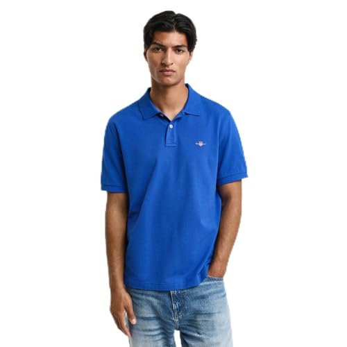 GANT Herren REG Shield SS Pique Polo Polohemd, Lapis Blue, XL von GANT