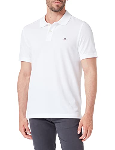 GANT Herren REG Shield SS Pique Polo Polohemd, White, S von GANT