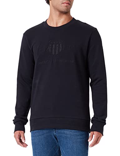 GANT Herren REG Tonal Shield C-Neck Sweat Pullover, Black, L von GANT