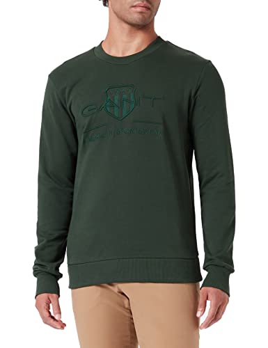 GANT Herren REG Tonal Shield C-Neck Sweat Pullover, Storm Green, XXL von GANT