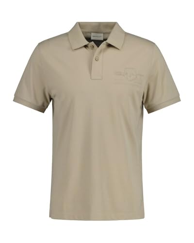 GANT Herren REG Tonal Shield SS Rugger, Concrete BEIGE, 56 von GANT