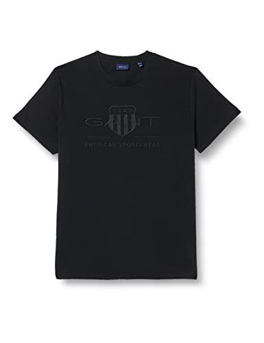 GANT Herren REG Tonal Shield SS T-Shirt, Black, XXL von GANT