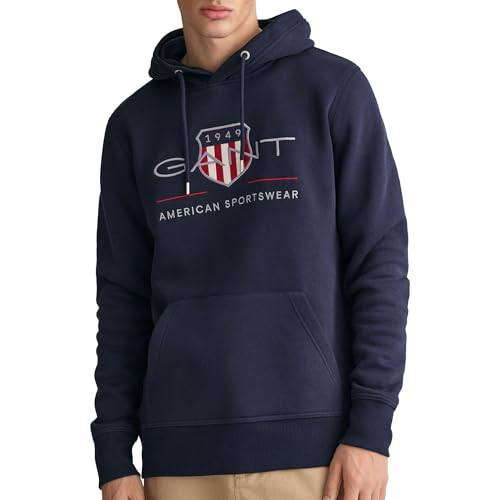 GANT Herren Reg Archive Shield Hoodie Kapuzenpullover, Evening Blue, L EU von GANT