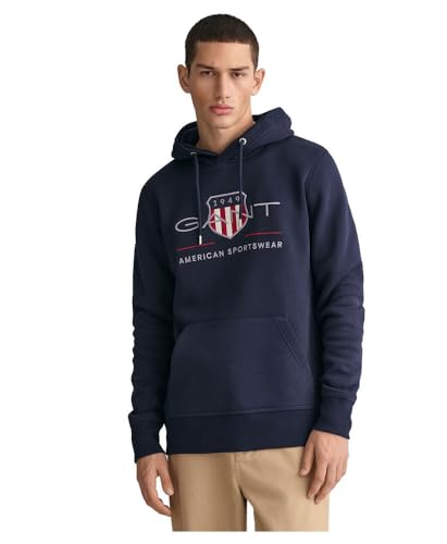 GANT Herren Reg Archive Shield Hoodie Kapuzenpullover, Evening Blue, XXL EU von GANT