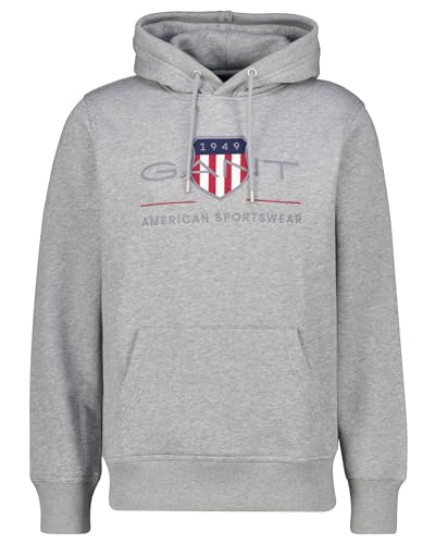 GANT Herren Reg Archive Shield Hoodie Kapuzenpullover, Grey Melange, XL EU von GANT