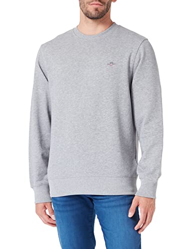 GANT Herren Reg Shield C-neck Sweatshirt, Grey Melange, L EU von GANT