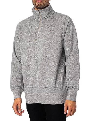 GANT Herren Reg Shield Half Zip Sweatshirt, Grey Melange, 3XL EU von GANT