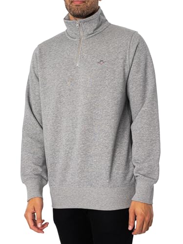 Gant Herren Reg Shield Half Zip Sweatshirt, Grey Melange, XXL EU von GANT