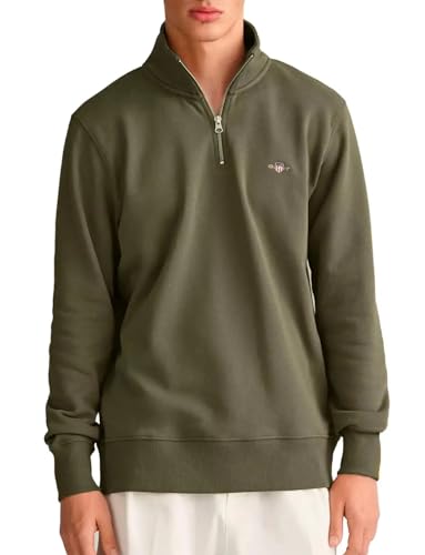 GANT Herren Reg Shield Half Zip Sweatshirt, Juniper Green, L EU von GANT