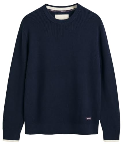 GANT Herren Ribbed Cotton C-Neck Pullover, Evening Blue, X-Large von GANT