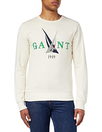 GANT Herren SAIL C-Neck Logo Rundhalspullover, Cream, L von GANT