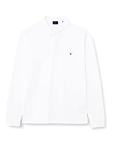 GANT Herren SOLID Heavy Rugger Langarm Rugby Shirt, White, L von GANT