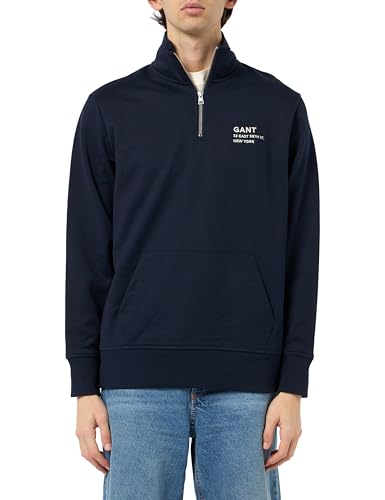 GANT Herren Script Graphic Half Zip Sweat Sweatshirt, Evening Blue, XXL von GANT