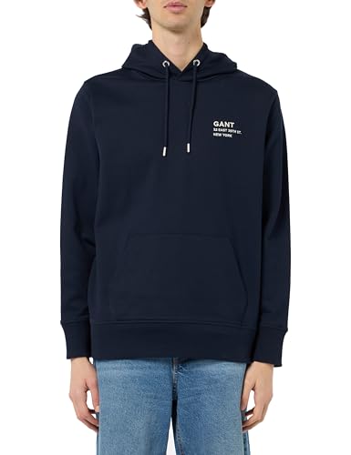GANT Herren Script Graphic Sweat Hoodie Kapuzenpullover, Evening Blue, Large von GANT