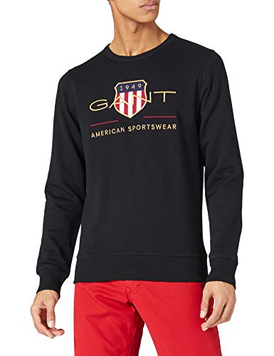 GANT Herren Shield C-Neck ARCHIV Logo Pullover MIT Rundhalsausschnitt, Black, S von GANT