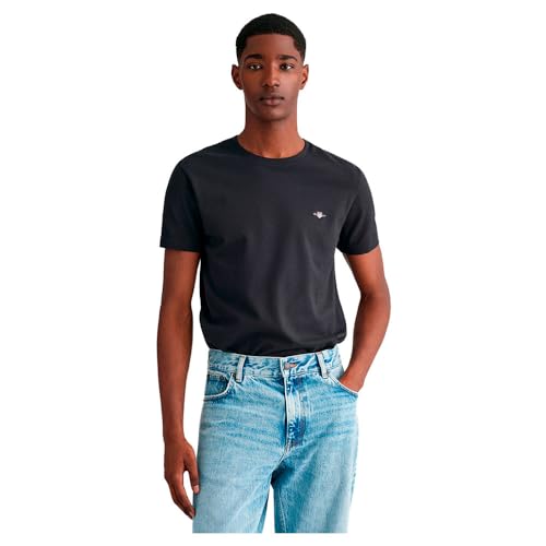 GANT Herren Slim Pique SS T-Shirt, Black, XL von GANT