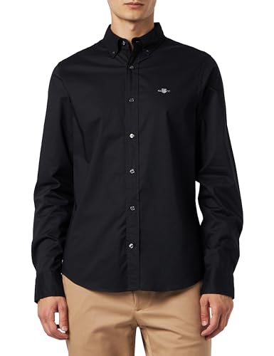 GANT Herren Slim Poplin Shirt Klassisches Hemd, Schwarz, L EU von GANT