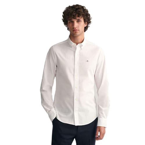 GANT Herren Slim Poplin Shirt Klassisches Hemd, Weiß, L EU von GANT