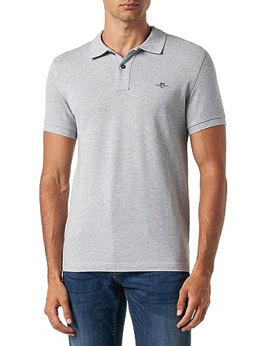 Gant Herren Slim Shield Pique Polohemd, Grey Melange, 4XL EU von GANT