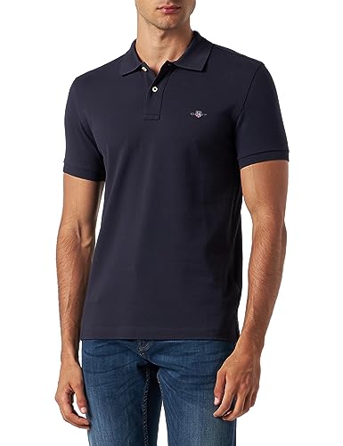 GANT Herren Slim Shield SS Pique Polo Polohemd, Evening Blue, Standard von GANT