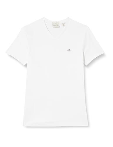 GANT Herren Slim Shield V-Neck T-Shirt MIT V-Ausschnitt SCHMALE Passform, White, S von GANT